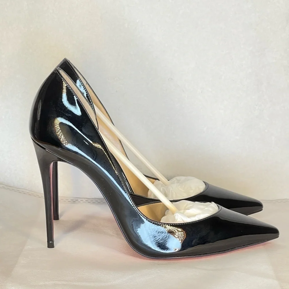Christian Louboutin “Iriza” glossy patent black Lthr pumps EU37 100mm stiletto.